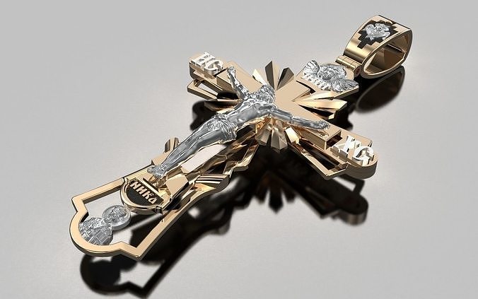 Golden cross with the faces of saints 3D print model