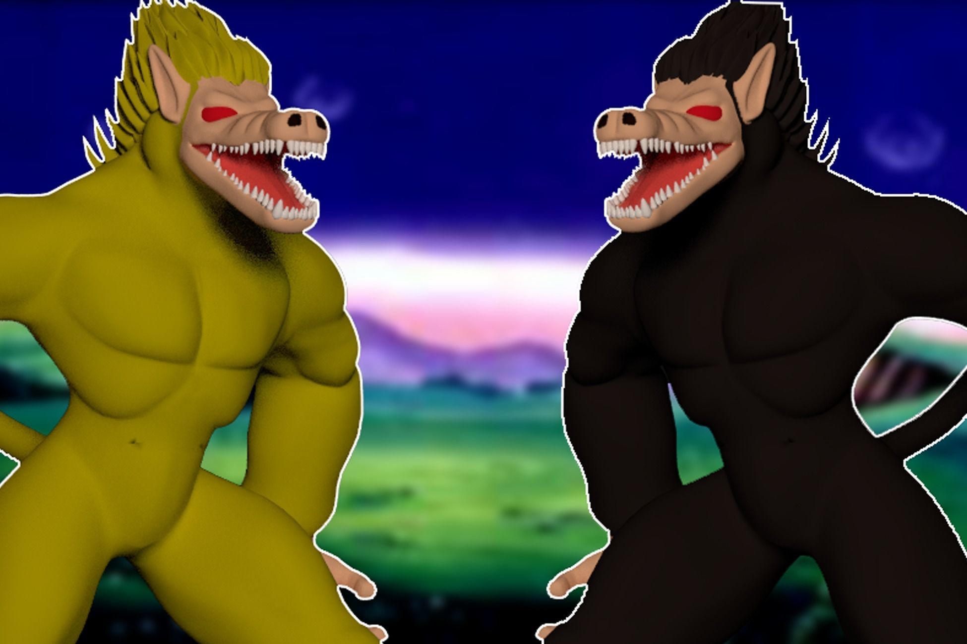 Ozaru gorilla with eyes and hair Low-poly 3D model_12