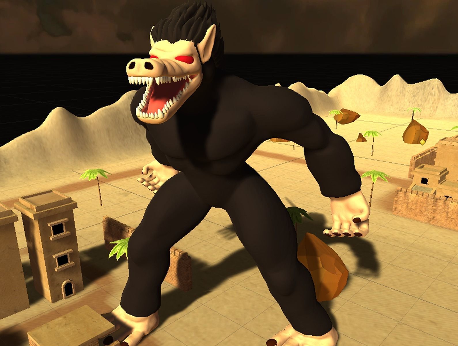 Ozaru gorilla with eyes and hair Low-poly 3D model_8