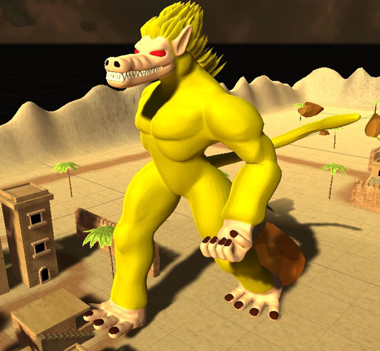 Ozaru gorilla with eyes and hair Low-poly 3D model_9