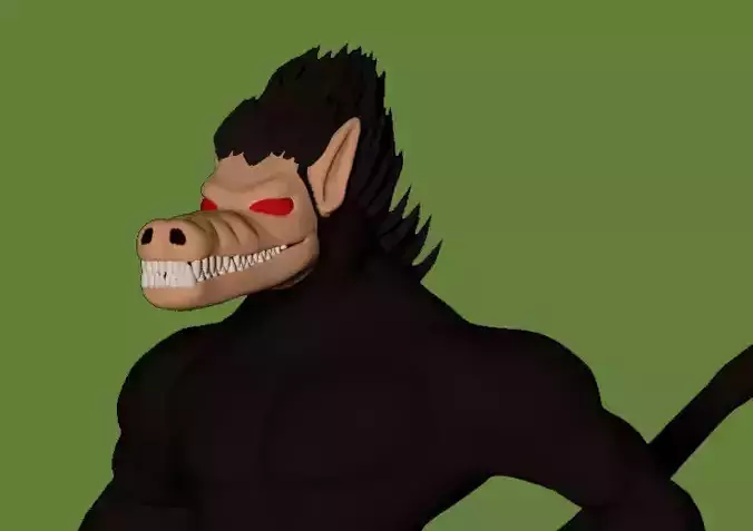 Ozaru gorilla with eyes and hair Low-poly 3D model