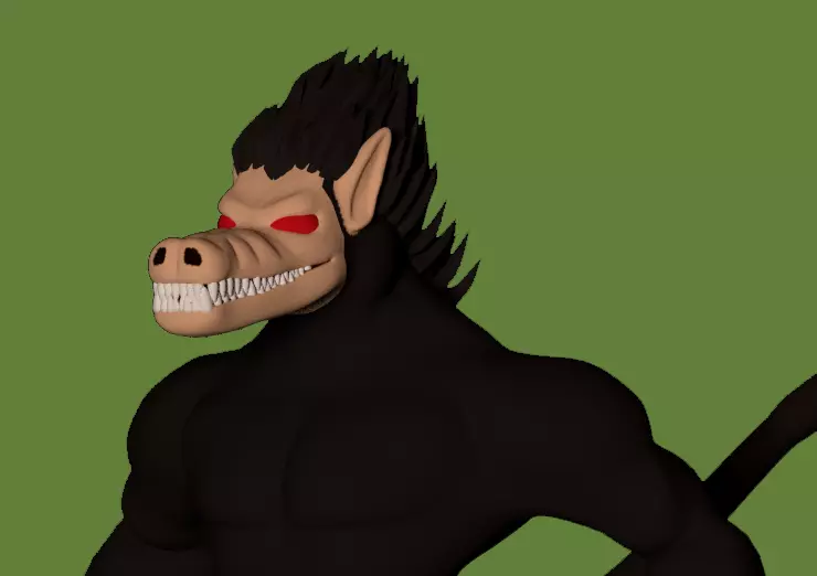 Ozaru gorilla with eyes and hair Low-poly 3D model_0