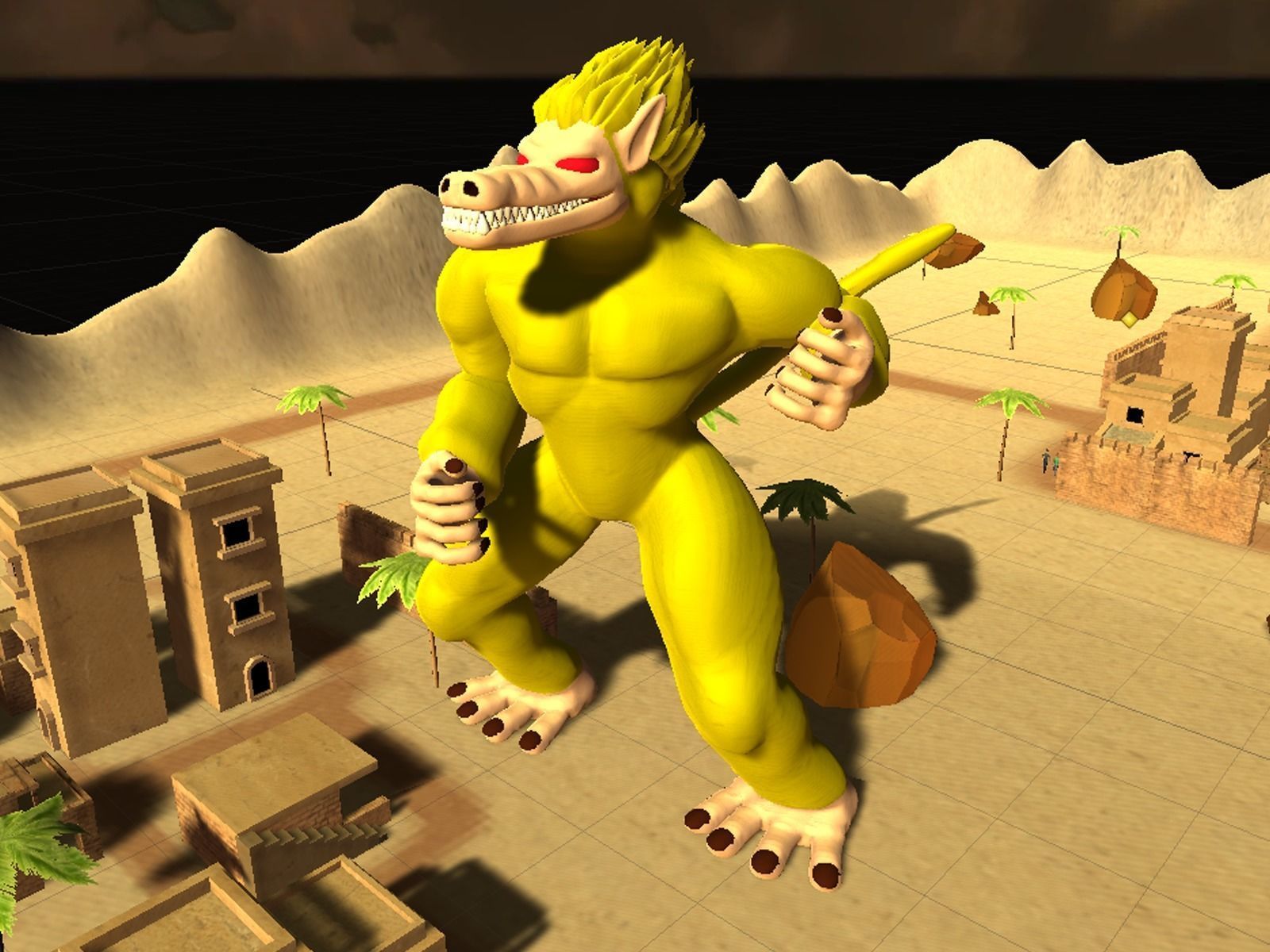 Ozaru gorilla with eyes and hair Low-poly 3D model_7