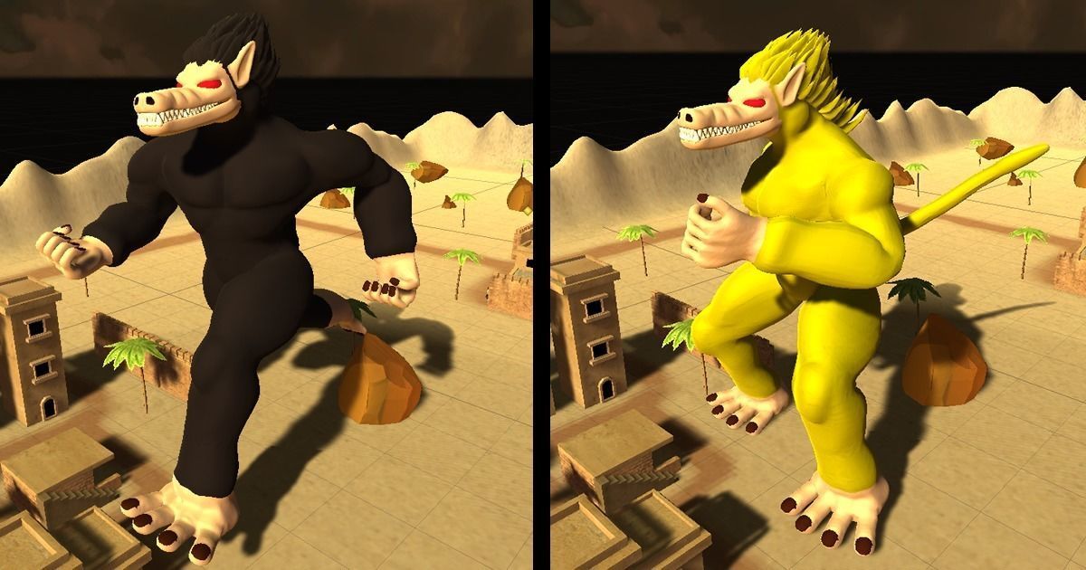 Ozaru gorilla with eyes and hair Low-poly 3D model_11