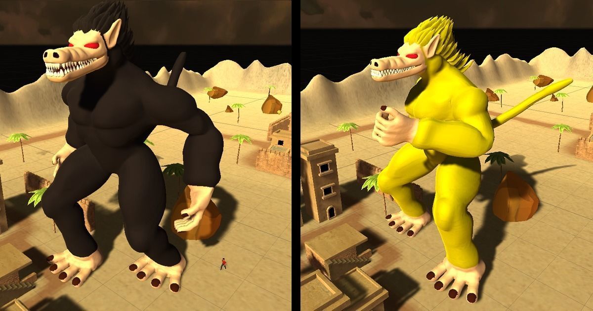 Ozaru gorilla with eyes and hair Low-poly 3D model_3