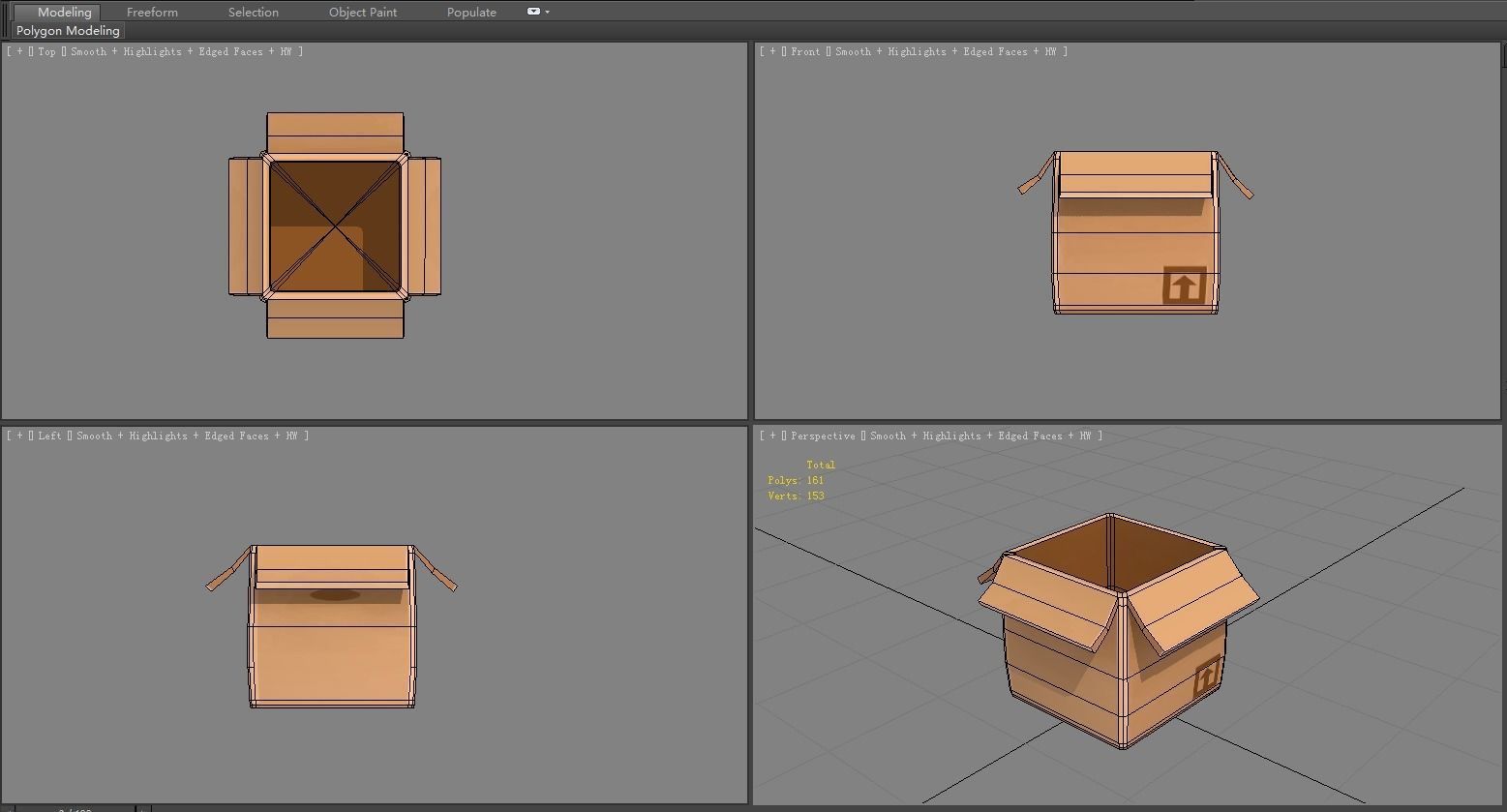 Cartoon cardboard box Low-poly 3D model_4