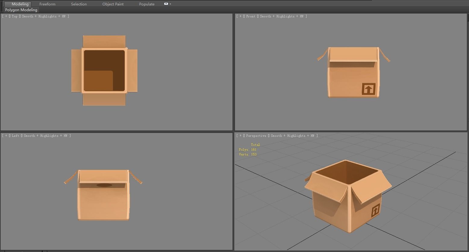 Cartoon cardboard box Low-poly 3D model_3