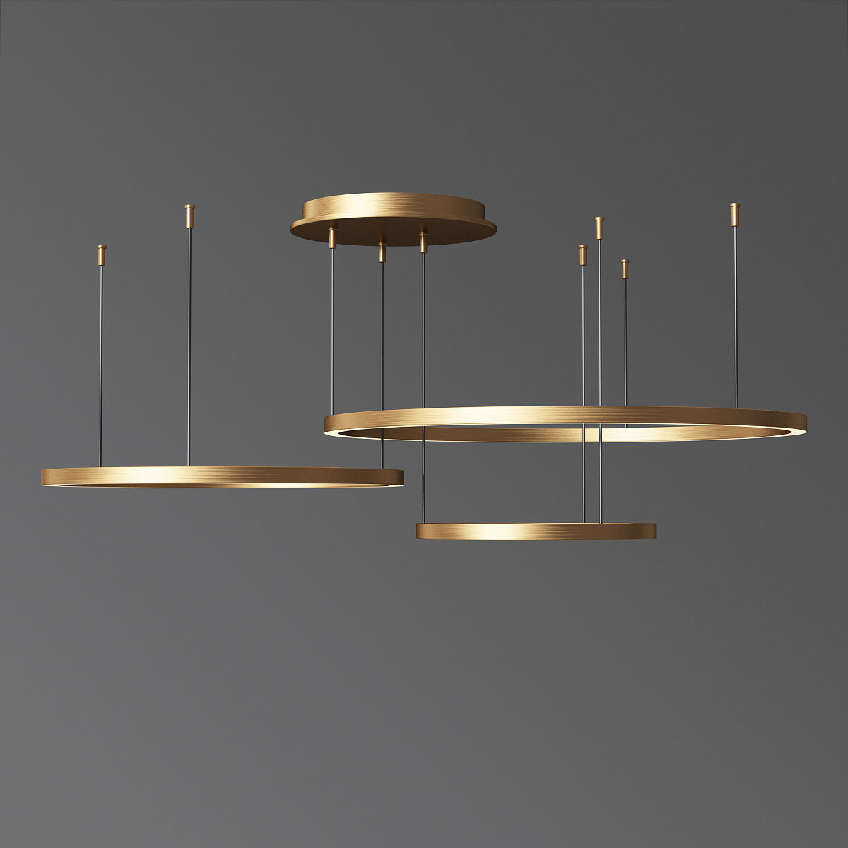 Art Deco Small and Large Hoops Led Ring Chandelier 3D model_2