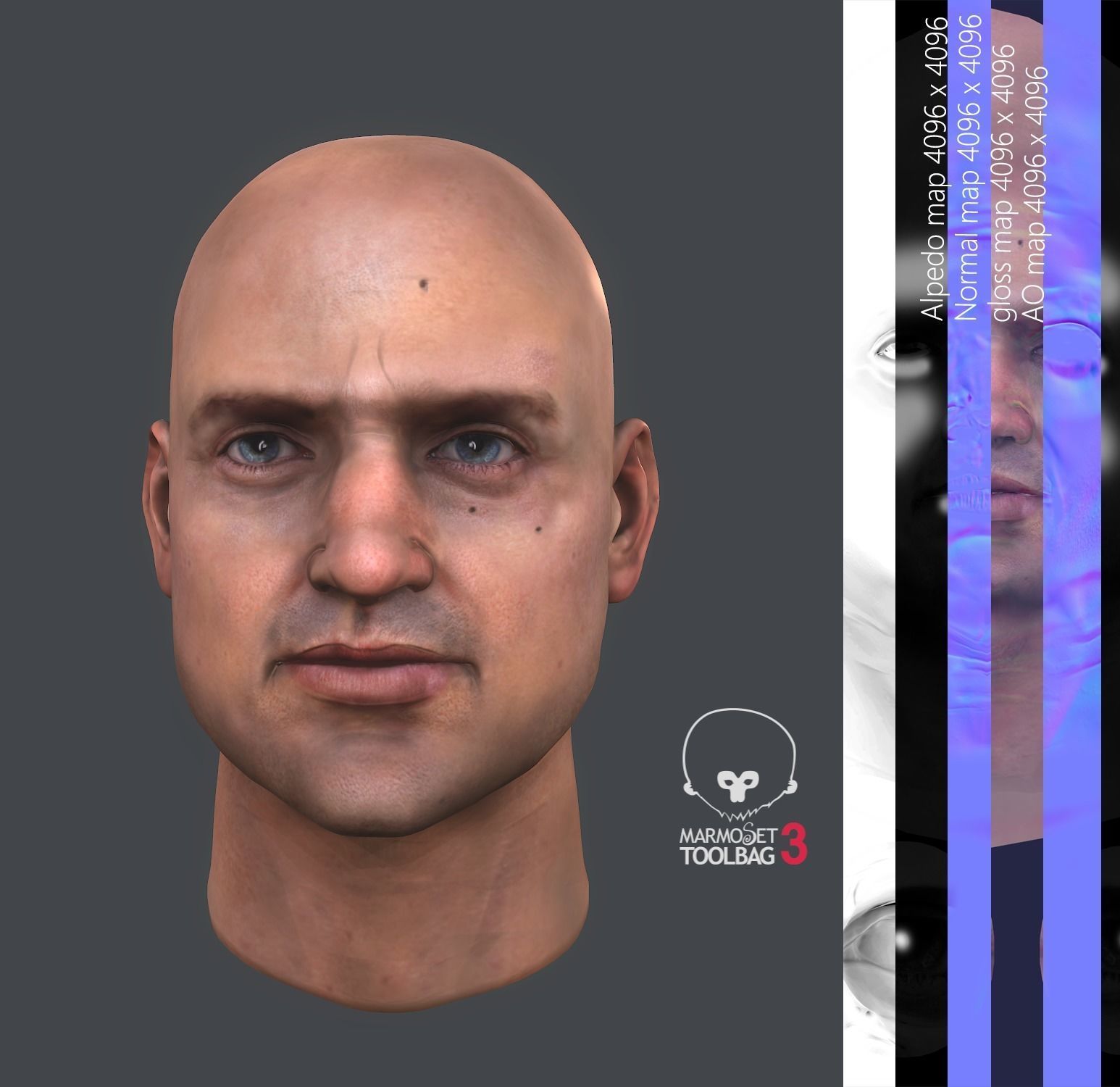 Male head PBR Realistic low poly Low-poly 3D model Low-poly 3D model_6