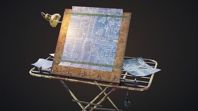 Hand made research table Low-poly 3D model