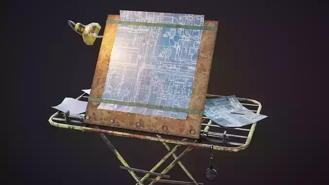 Hand made research table Low-poly 3D model