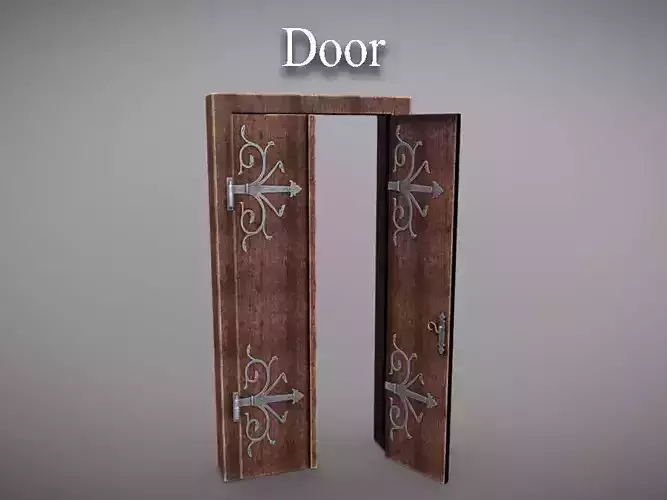 Door 3D model wooden with ornate design