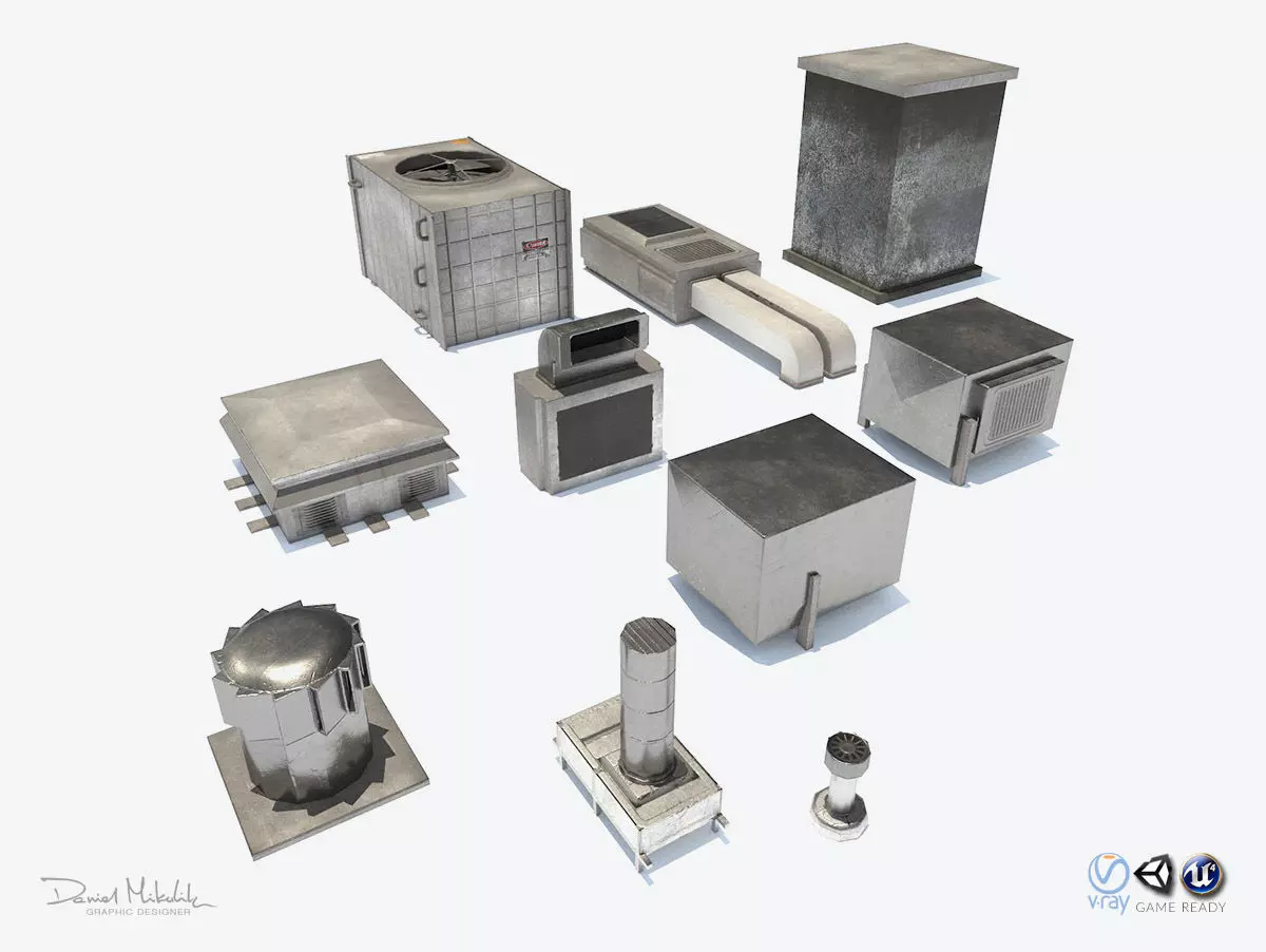 Aluminium Rooftop Elements PACK Low-poly 3D model