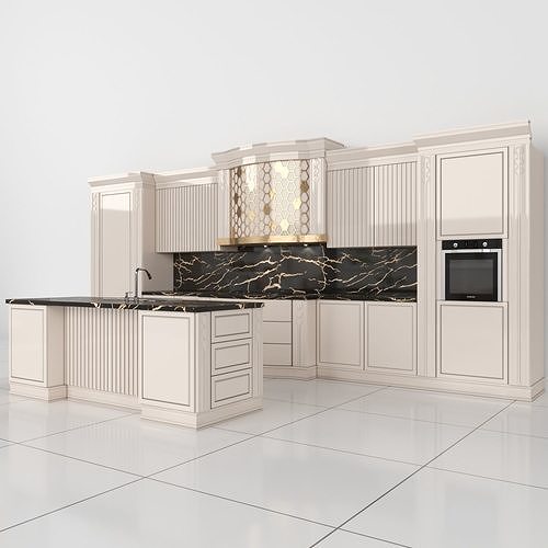 kitchen with marble counter tops 3D model