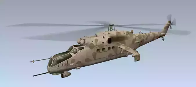 Low-poly 3D model Mi-24 Hind Helicopter  Low-poly 3D model