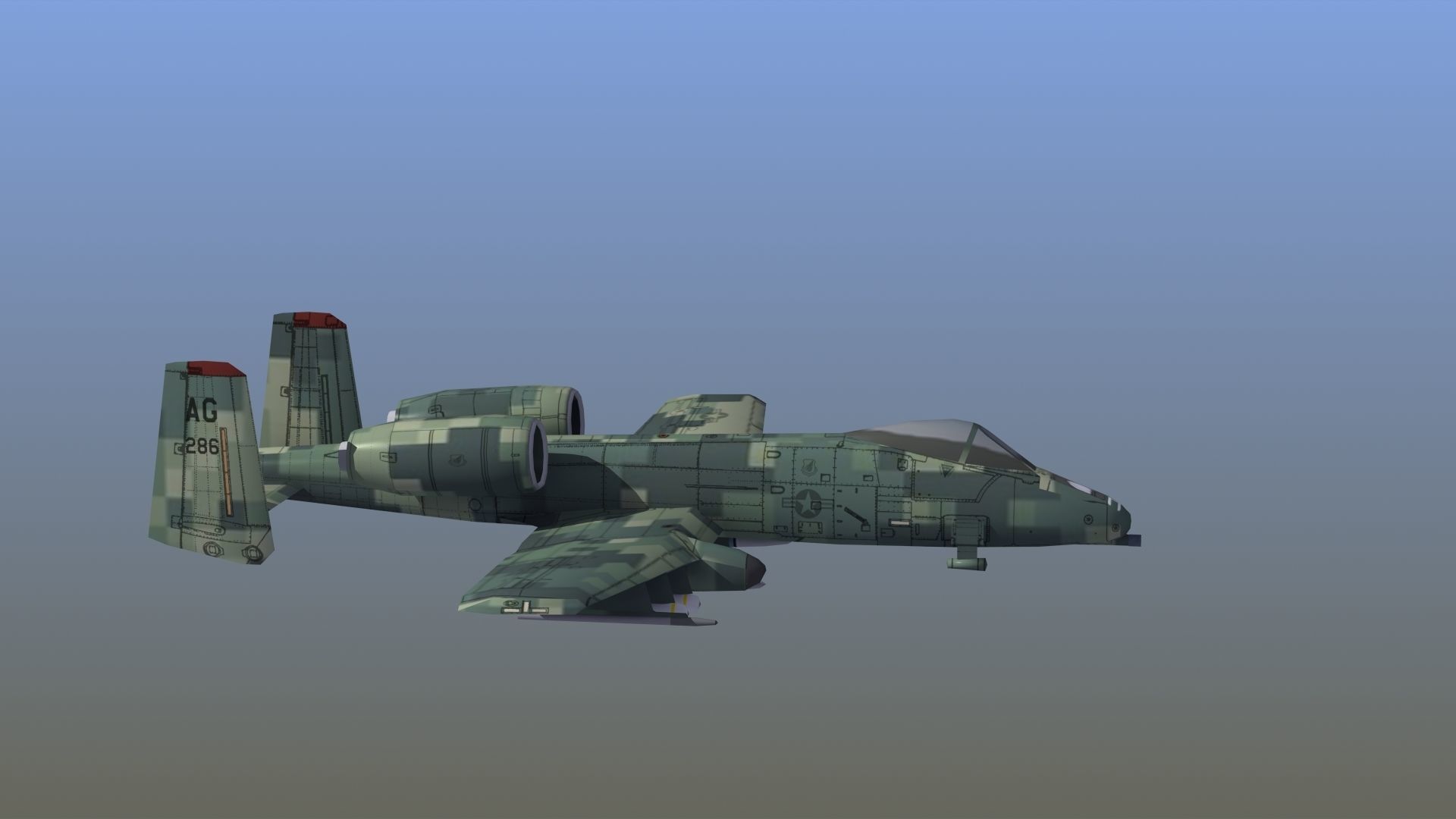 A10 Warthog Low-poly 3D model_9