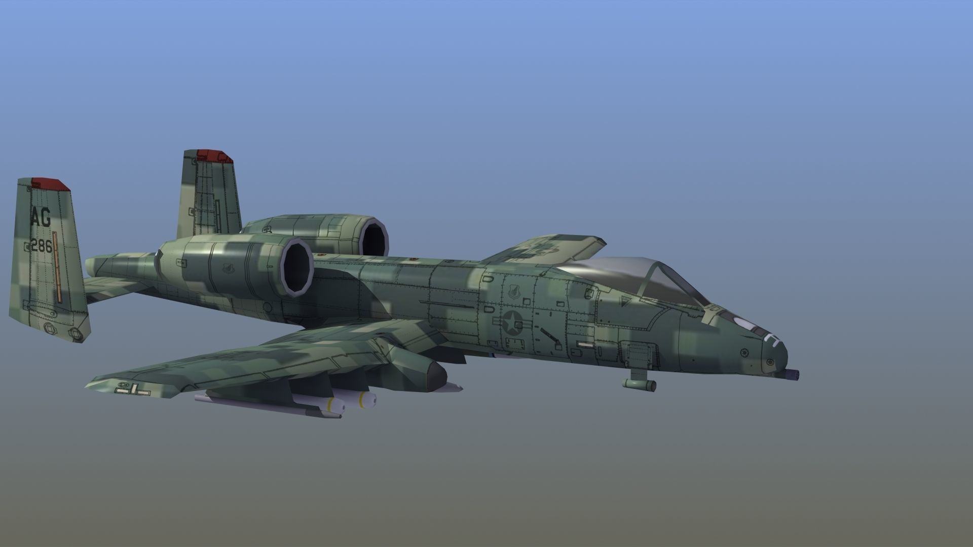 A10 Warthog Low-poly 3D model_7
