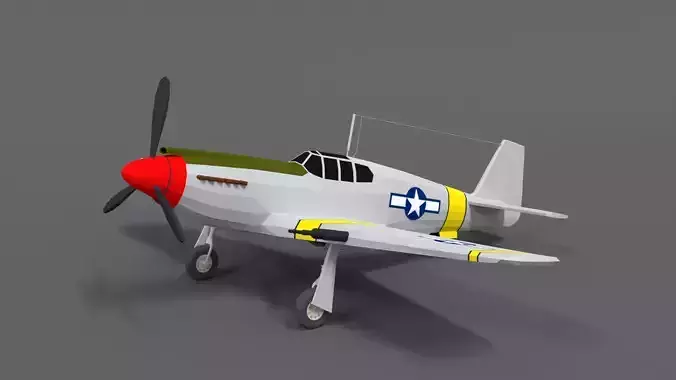 Low Poly Cartoon North American P-51 Mustang