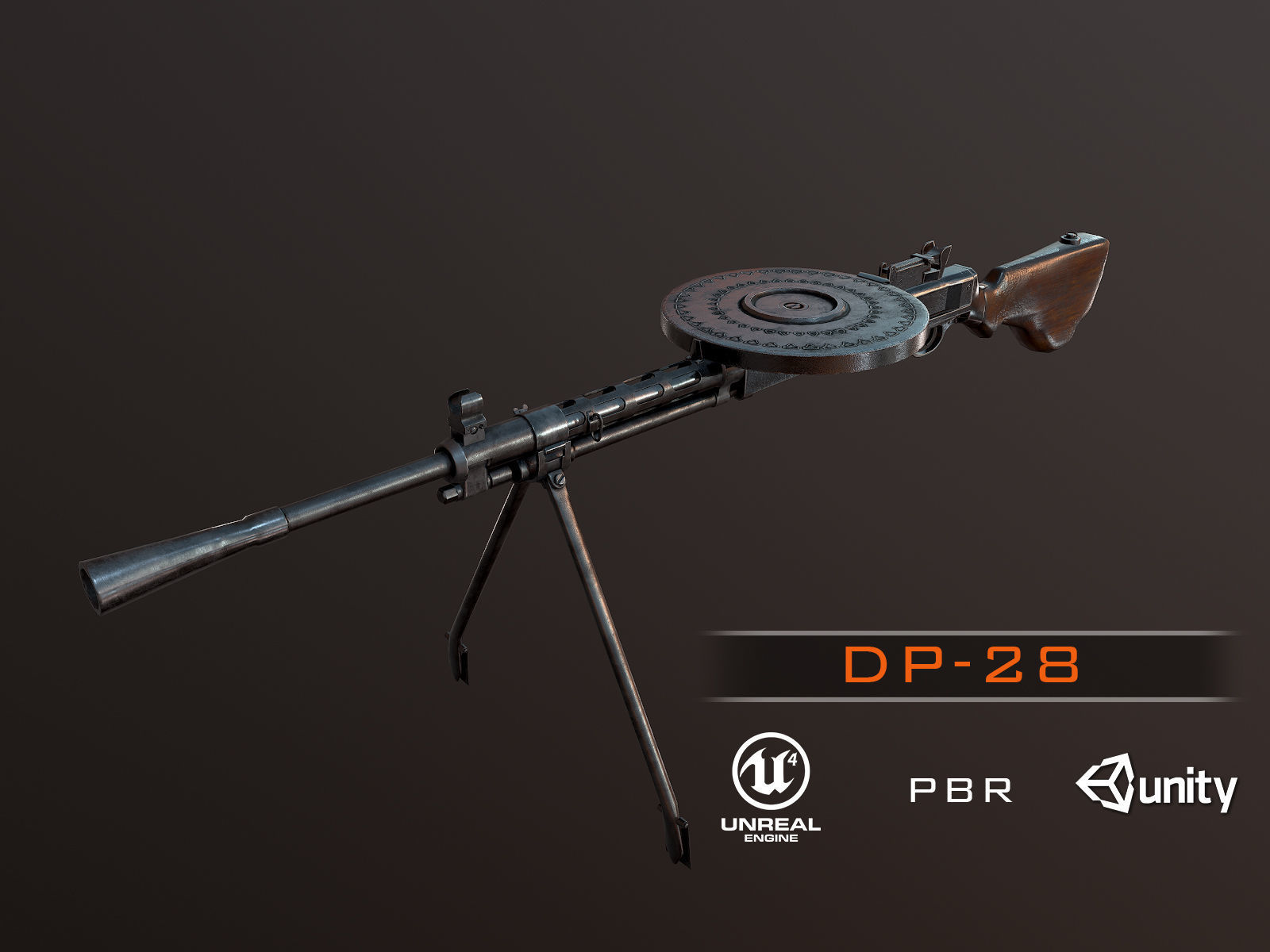 DP-28 Light Machine Gun PBR Low-poly 3D model_2