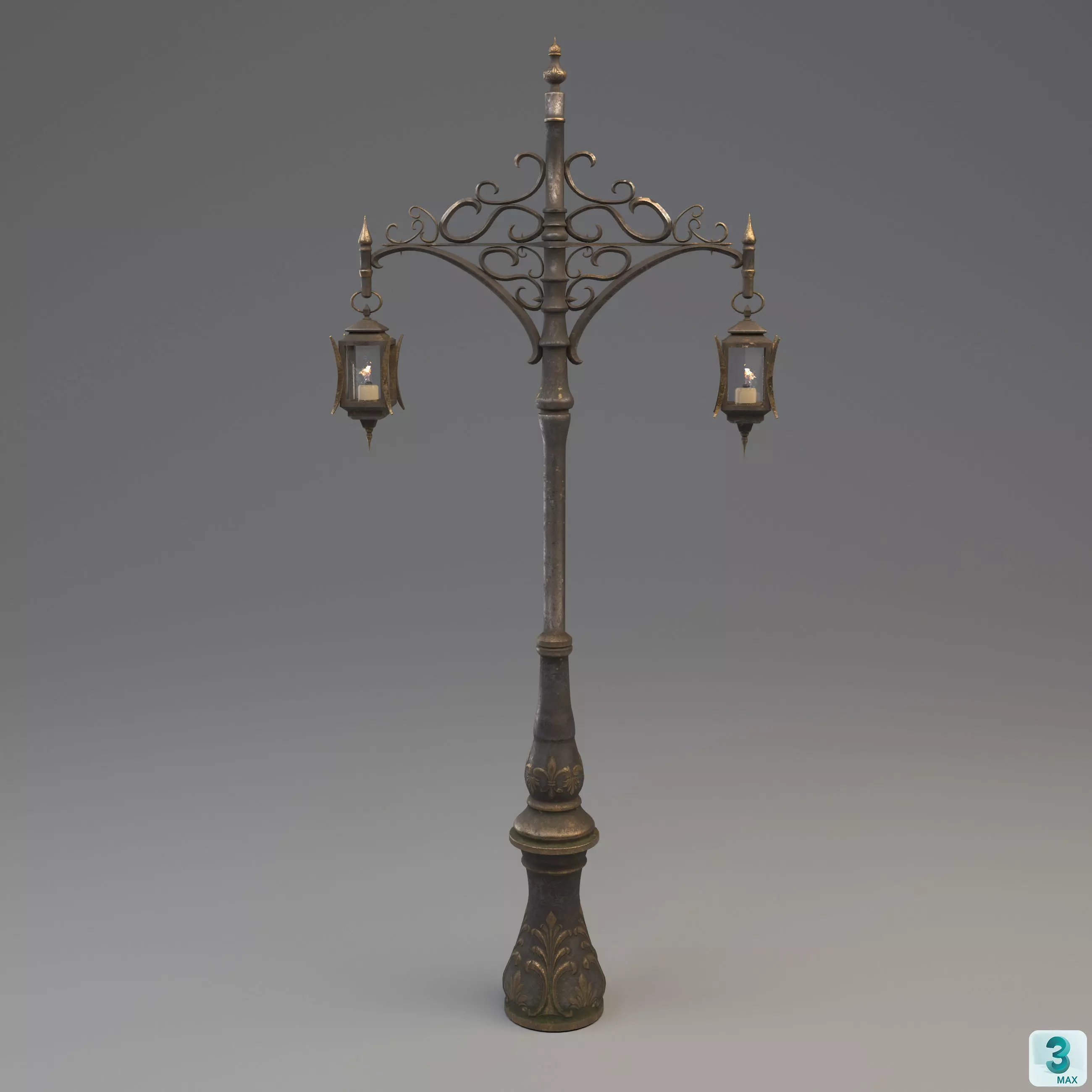 Victorian Style Street Lamp Low-poly 3D model_0