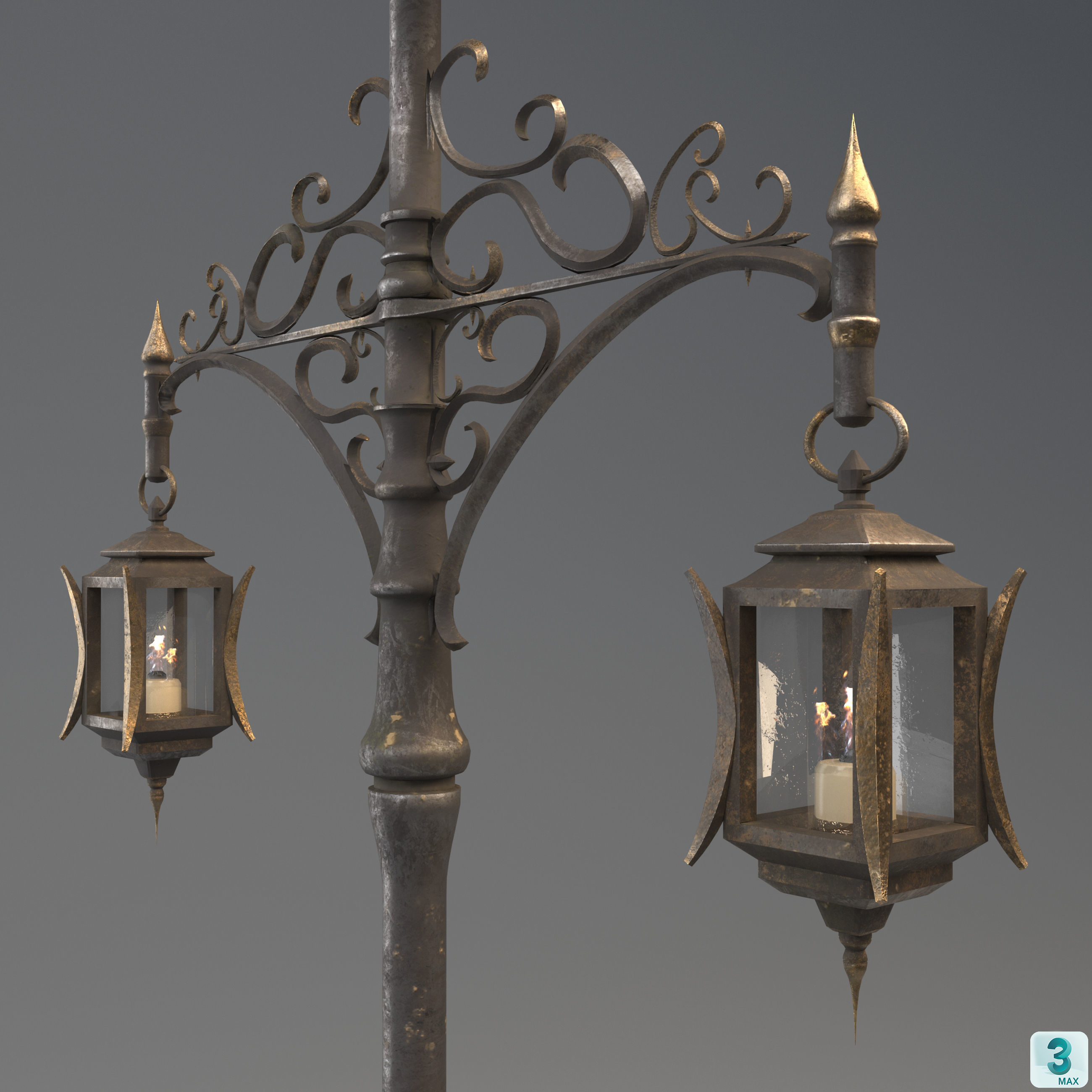 Victorian Style Street Lamp Low-poly 3D model_3