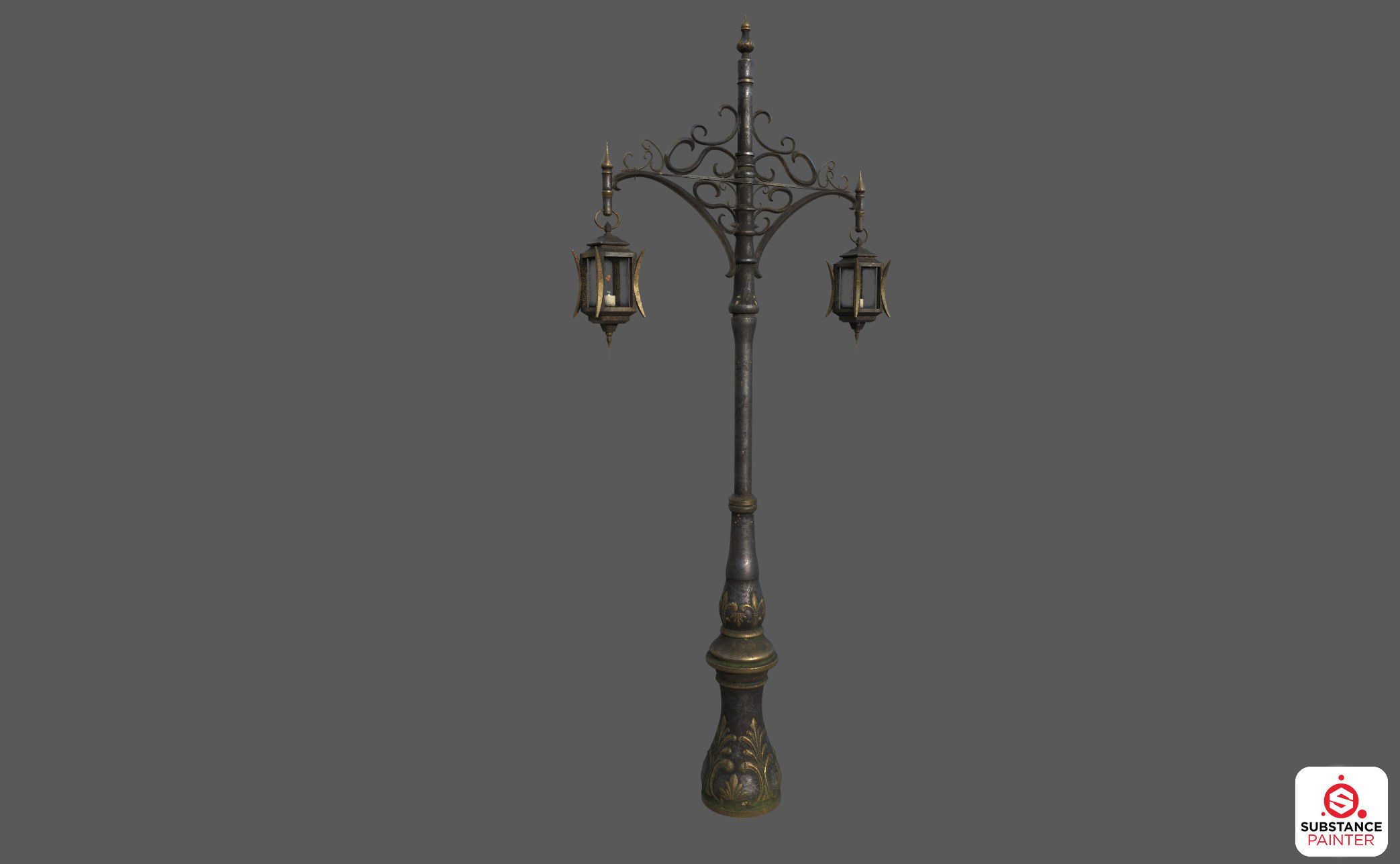 Victorian Style Street Lamp Low-poly 3D model_7