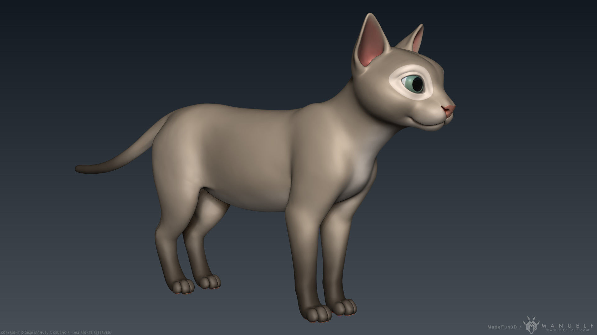 Stylized Cartoon Cat 3D model_2