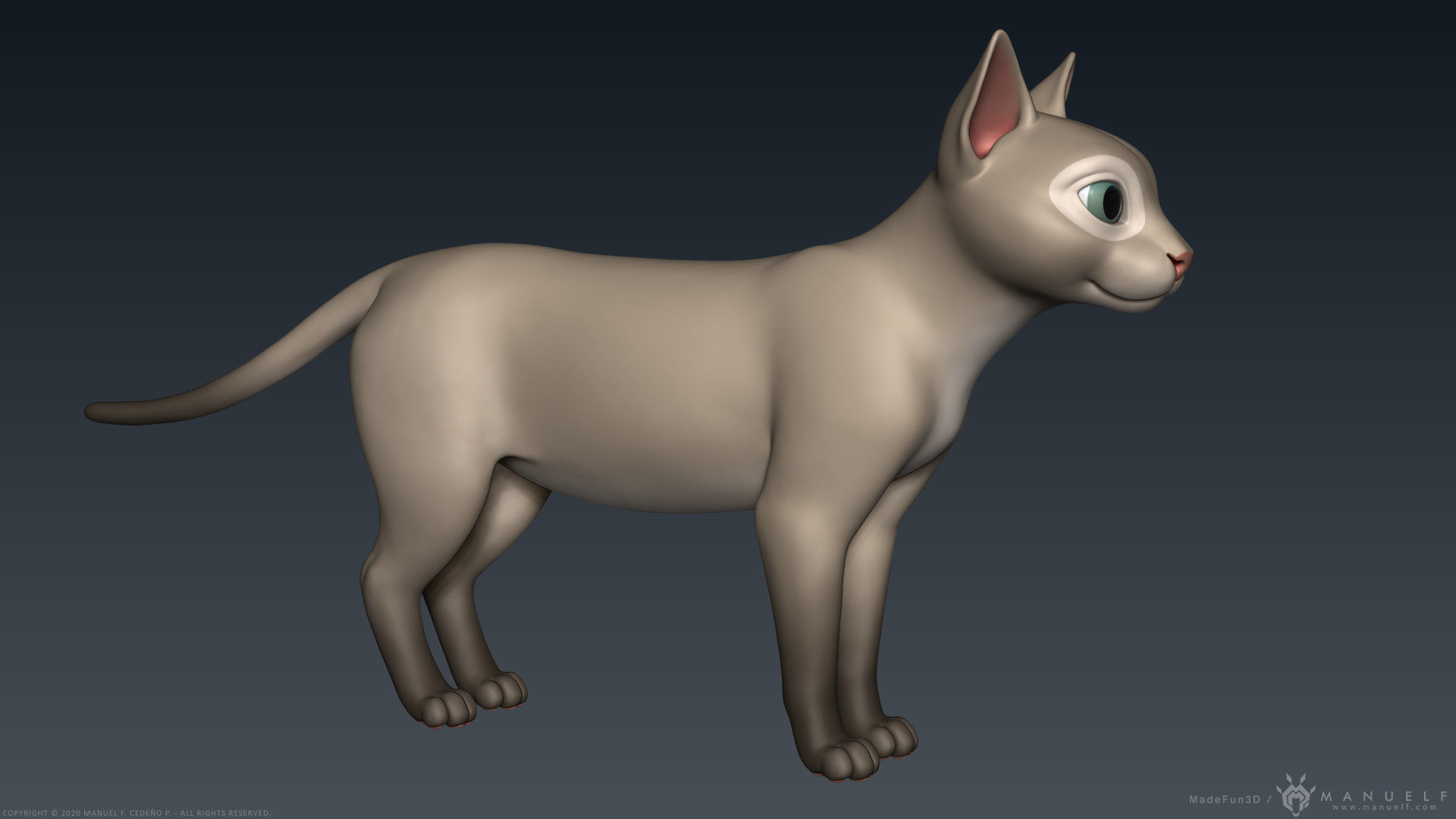 Stylized Cartoon Cat 3D model_3