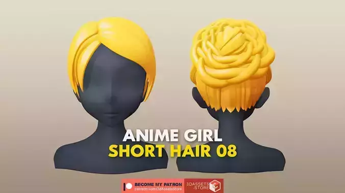 Character - Anime Girl Short Hair 08 Low-poly 3D model