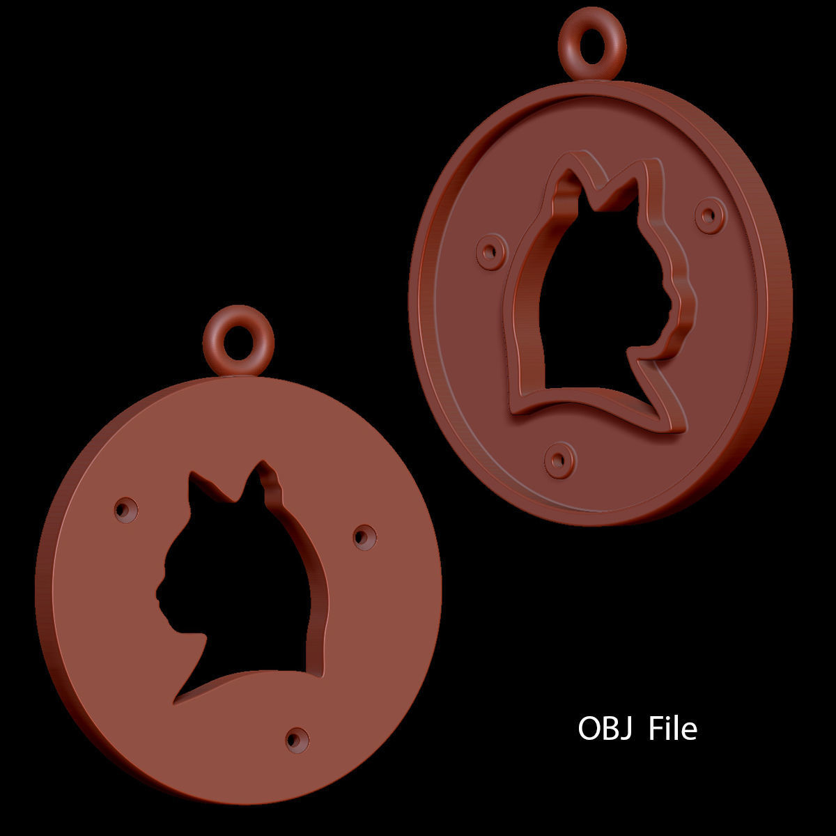 Cat Flat Pendant design 3D print model_5