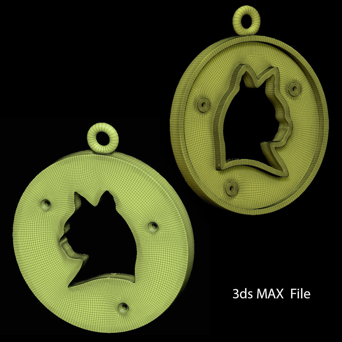 Cat Flat Pendant design 3D print model_4
