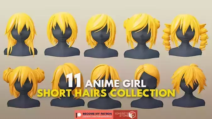 Character - 11 Anime Girl Short Hairs 3D Model Collection