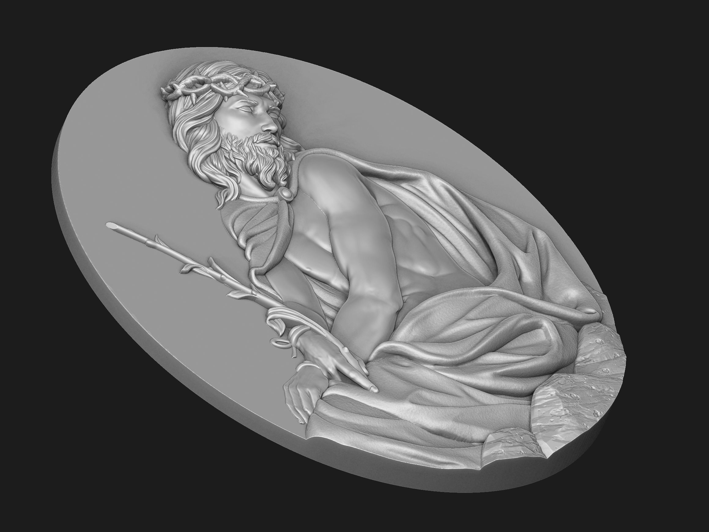 Pensive Christ Medallion 3D print model_4