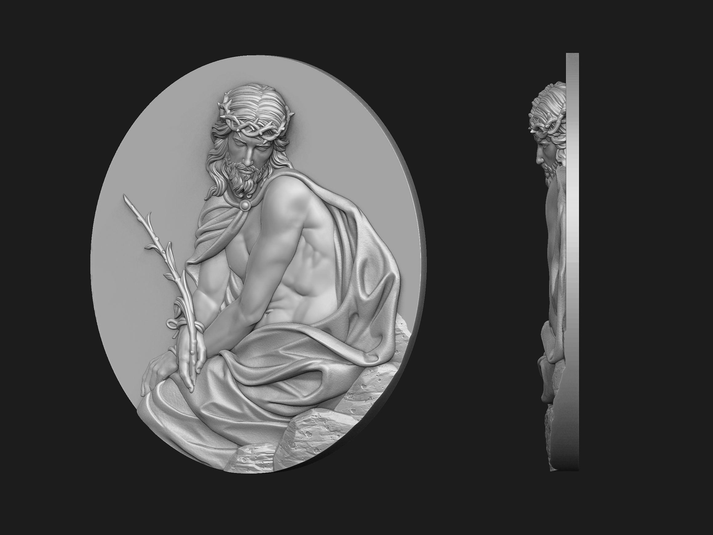 Pensive Christ Medallion 3D print model_2