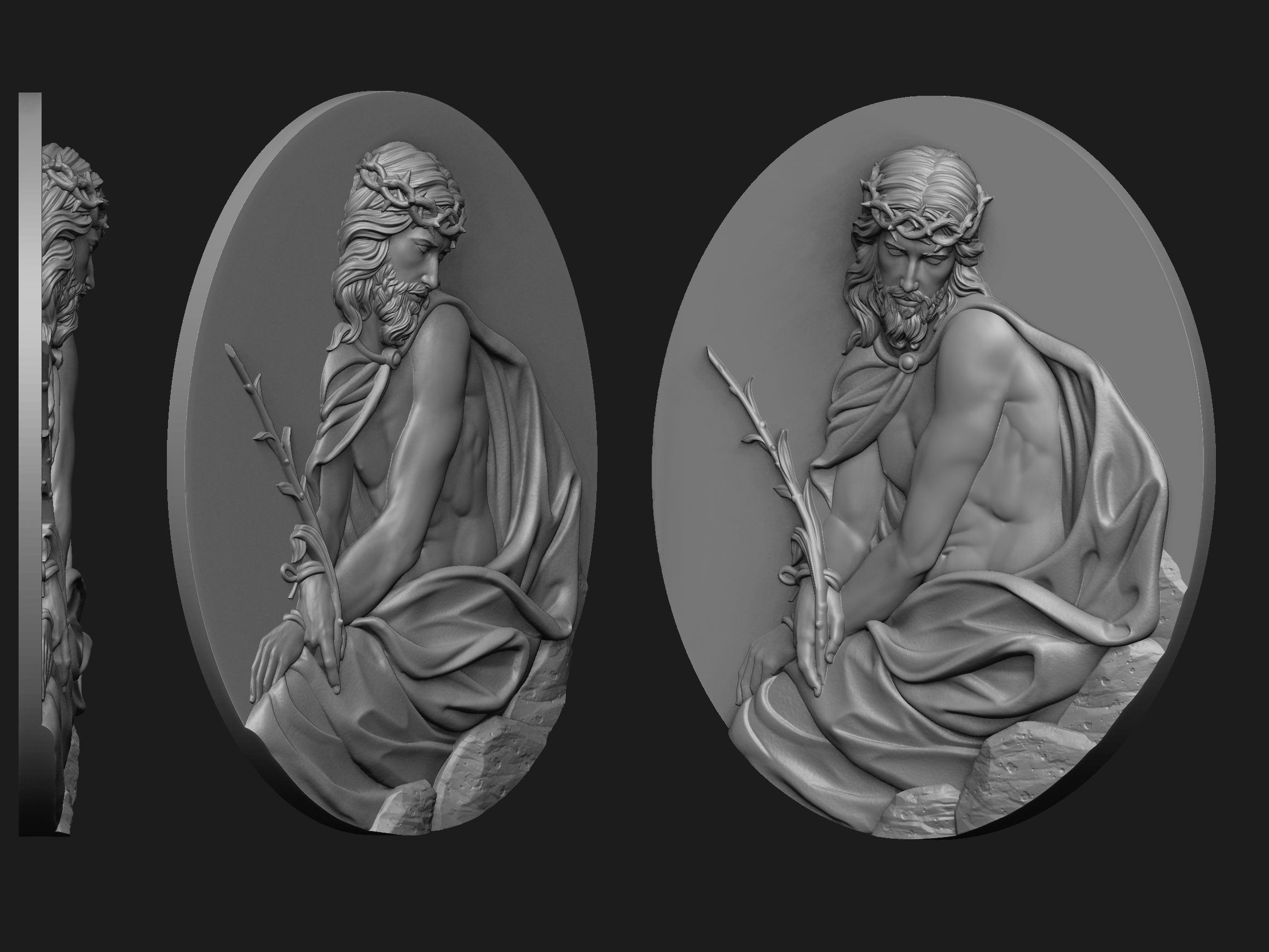 Pensive Christ Medallion 3D print model_1