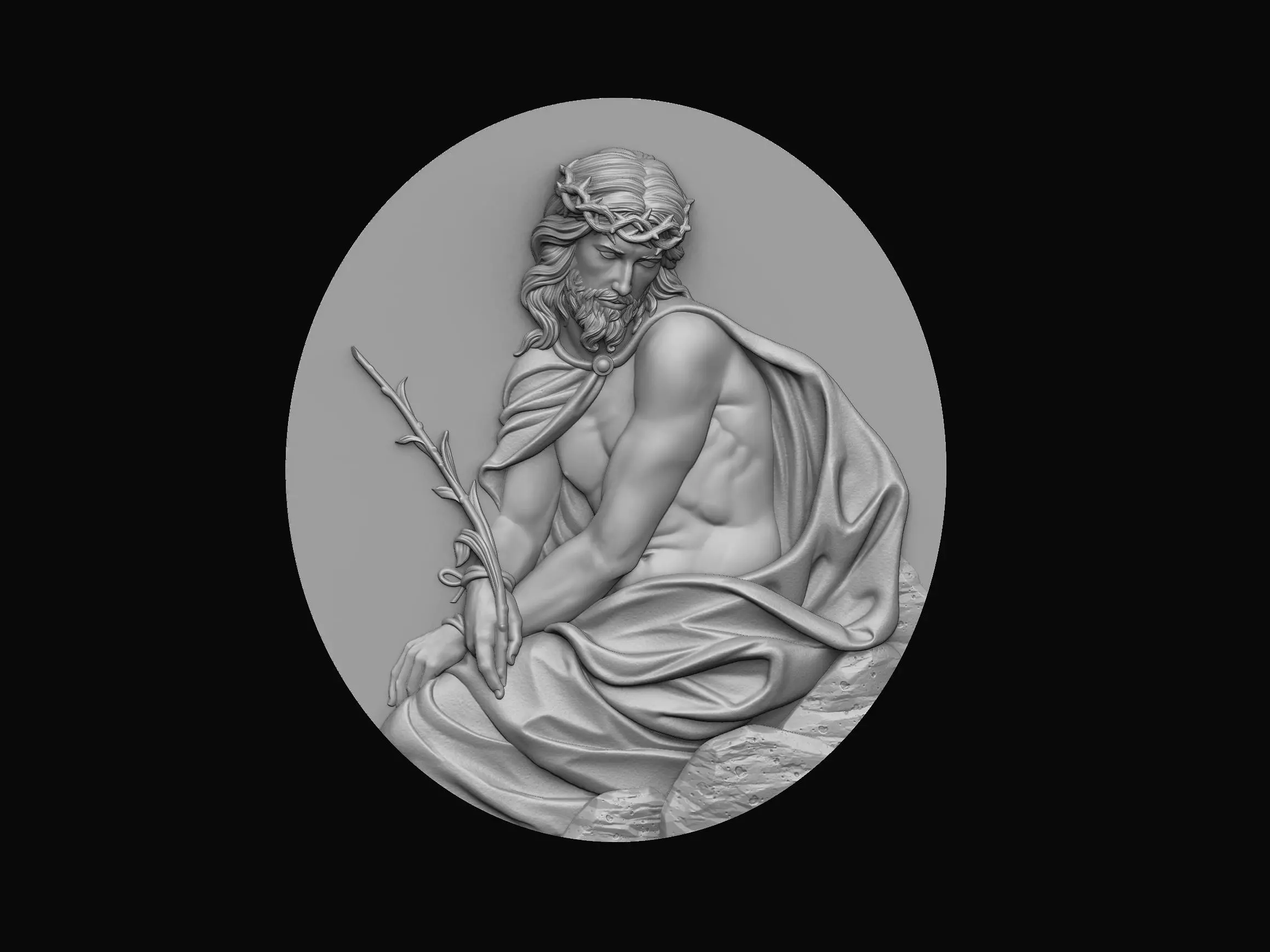 Pensive Christ Medallion 3D print model_0