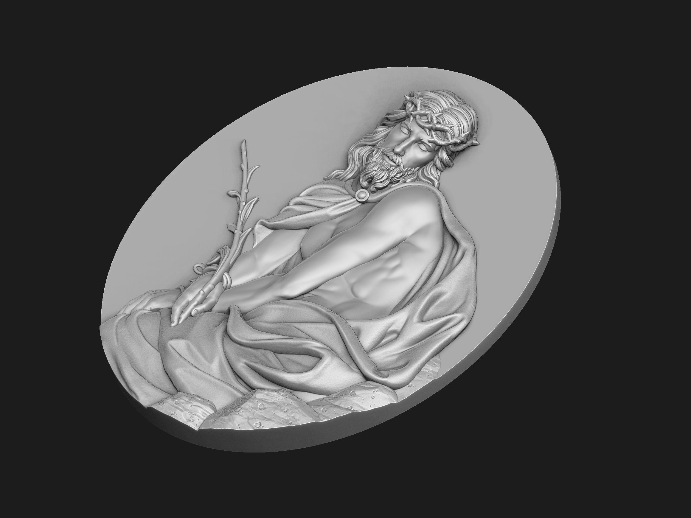 Pensive Christ Medallion 3D print model_5