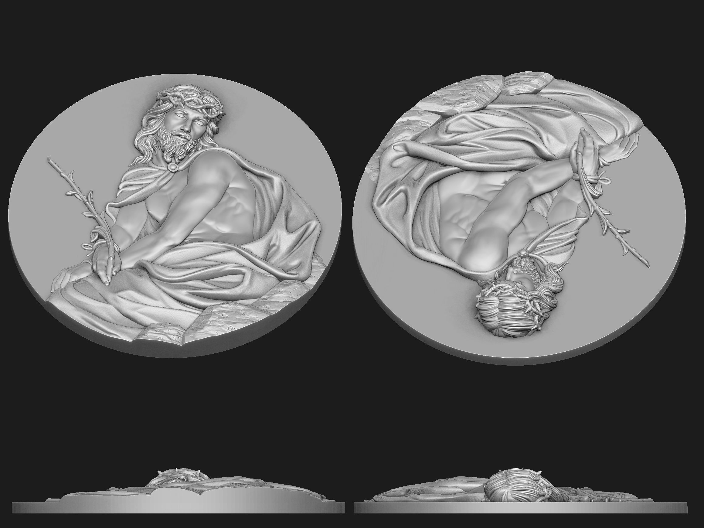 Pensive Christ Medallion 3D print model_3