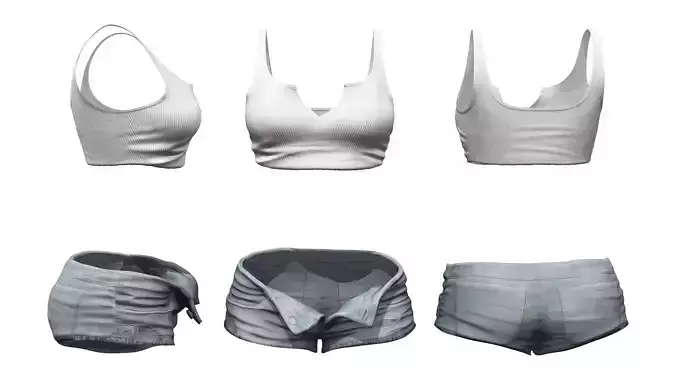 Sexy Outfit Tank Top Unbuttoned Micro Shorts Low-poly 3D model