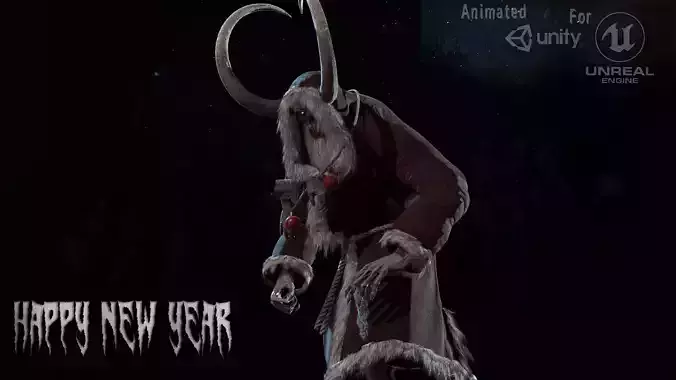Krampus character with horns and bag Low-poly 3D model