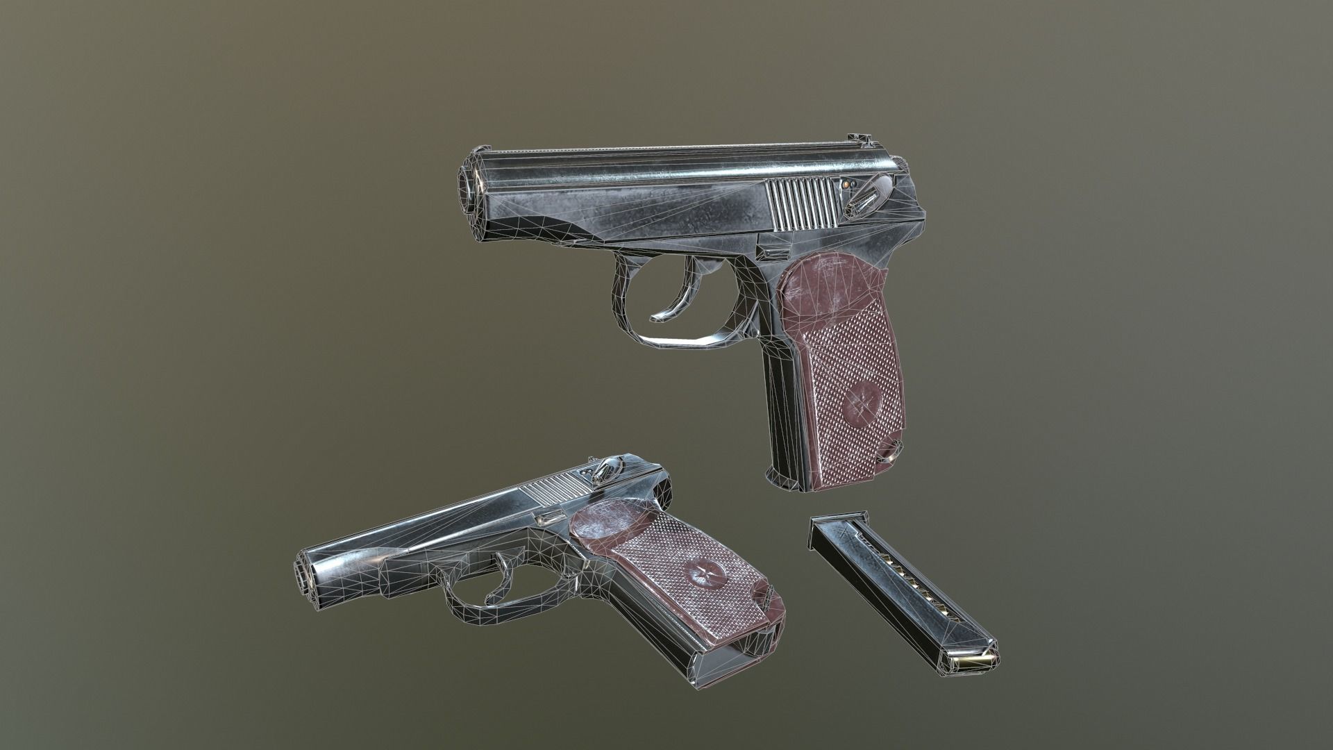 Makarov Pistol Low-poly 3D model_13