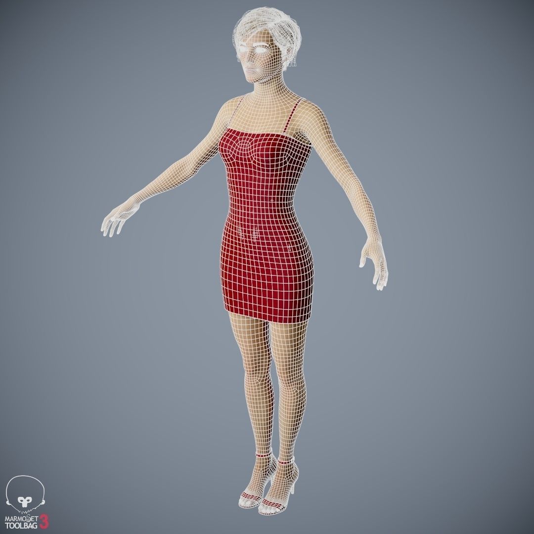 Female Character - Ana - Dress Low-poly 3D model_56