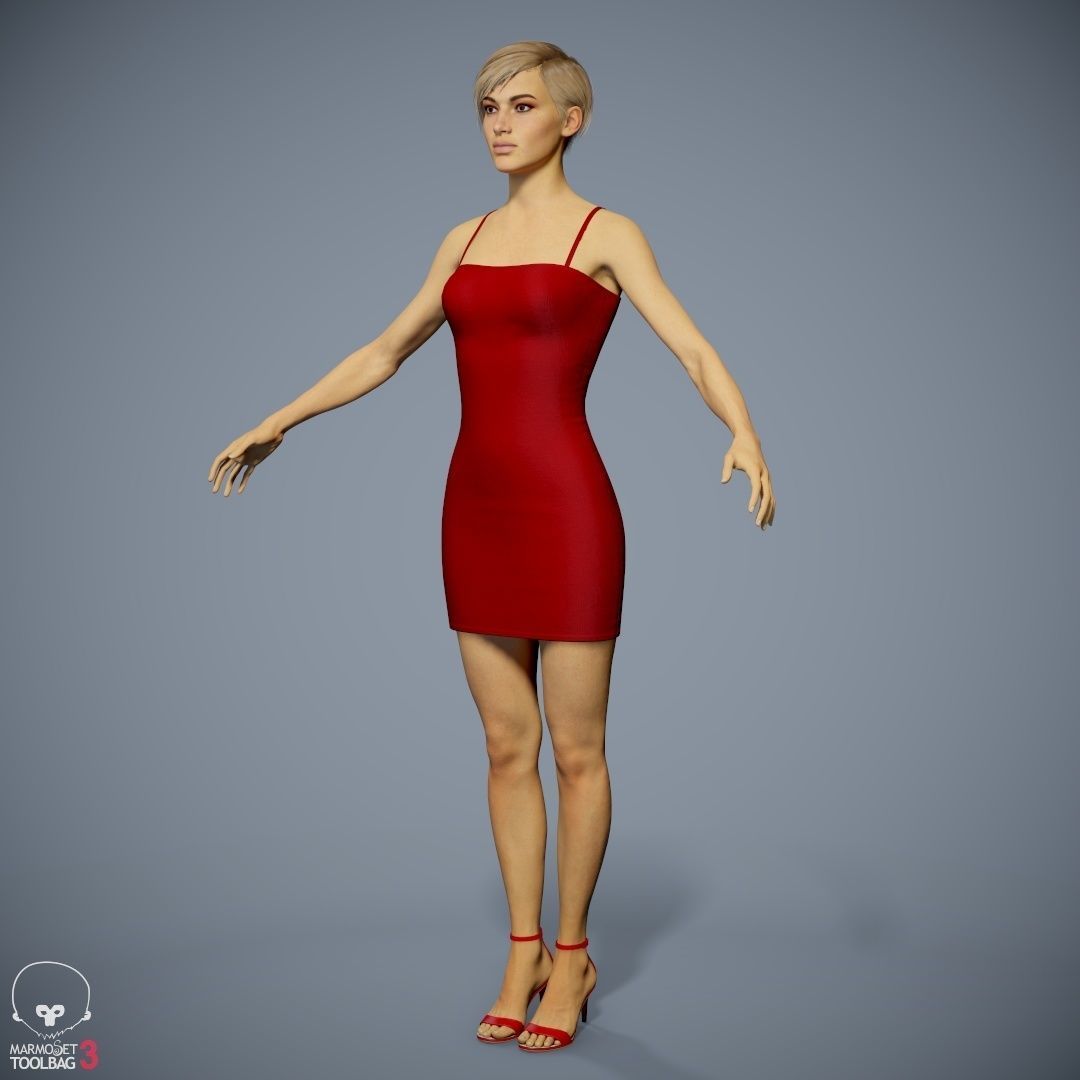 Female Character - Ana - Dress Low-poly 3D model_1