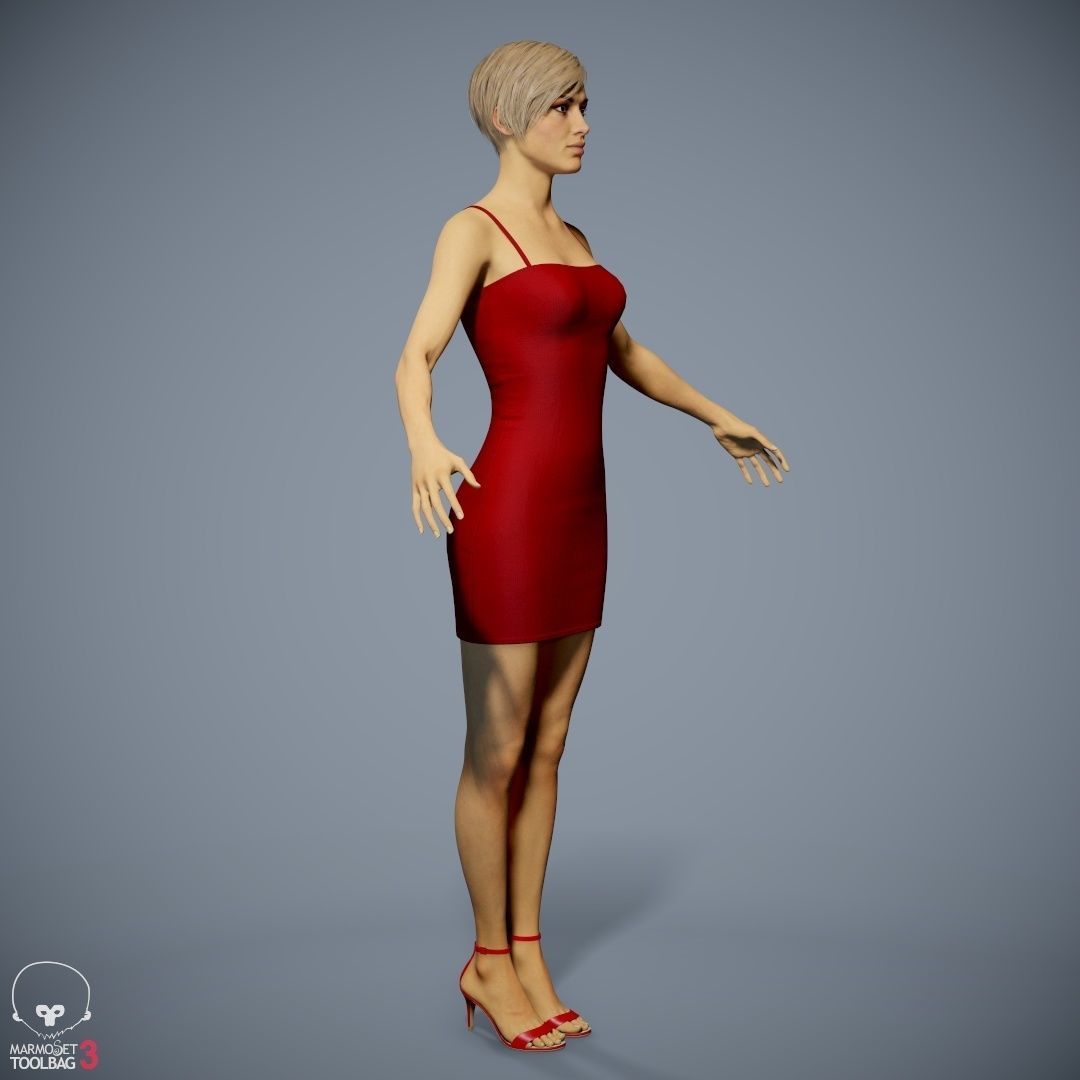 Female Character - Ana - Dress Low-poly 3D model_5