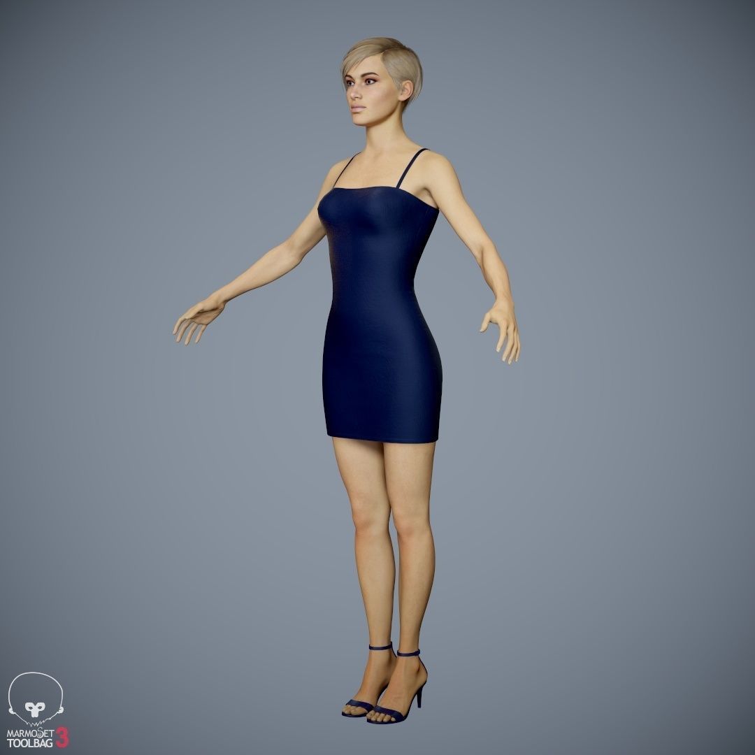 Female Character - Ana - Dress Low-poly 3D model_36