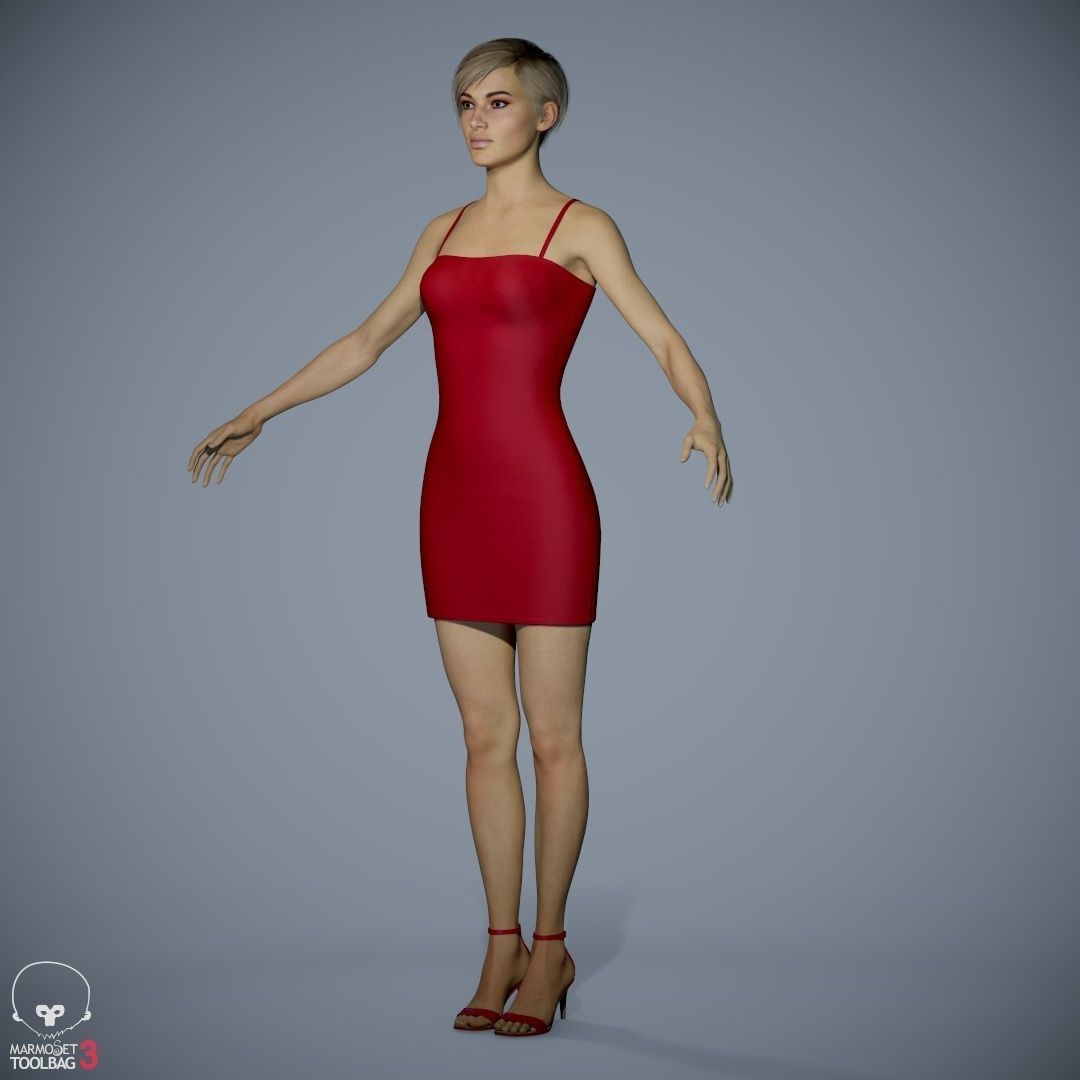 Female Character - Ana - Dress Low-poly 3D model_44
