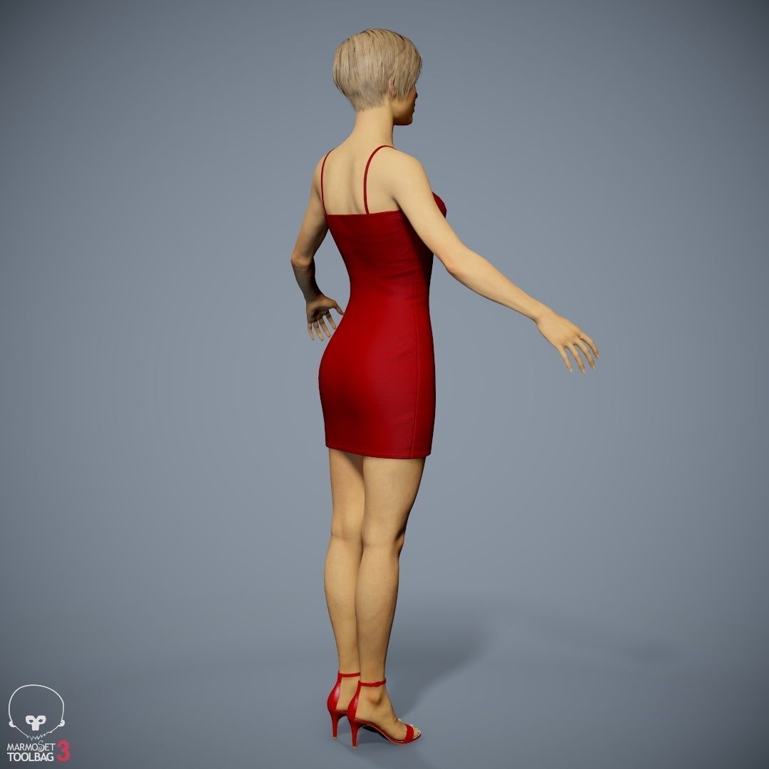 Female Character - Ana - Dress Low-poly 3D model_8