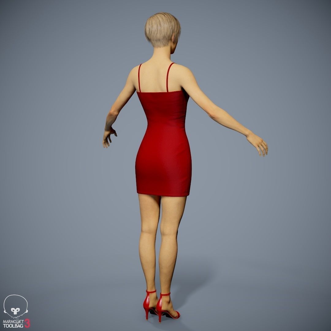 Female Character - Ana - Dress Low-poly 3D model_9