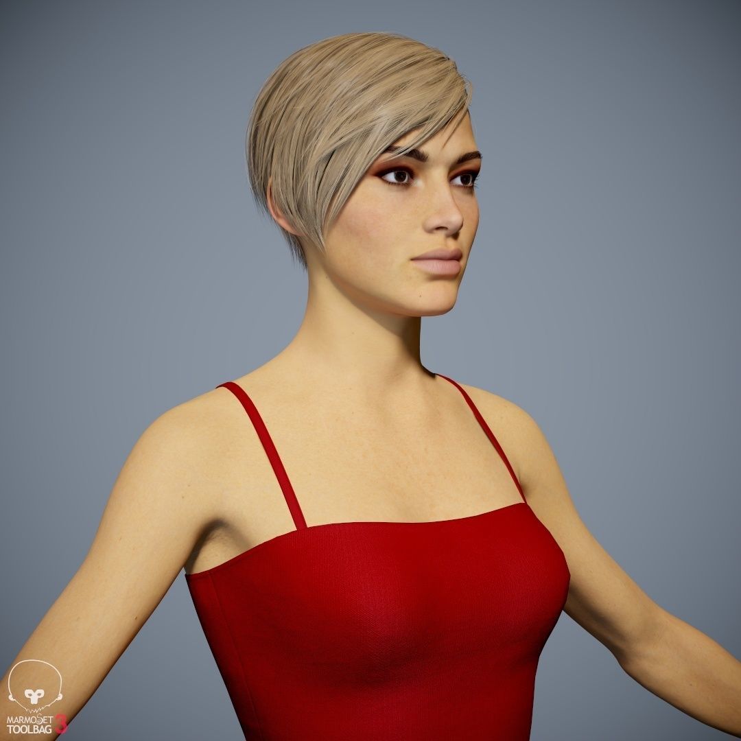 Female Character - Ana - Dress Low-poly 3D model_20