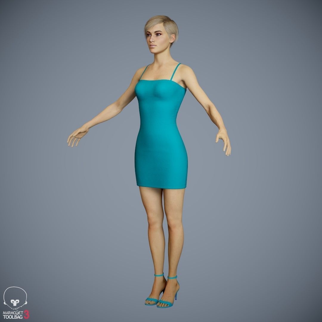 Female Character - Ana - Dress Low-poly 3D model_37
